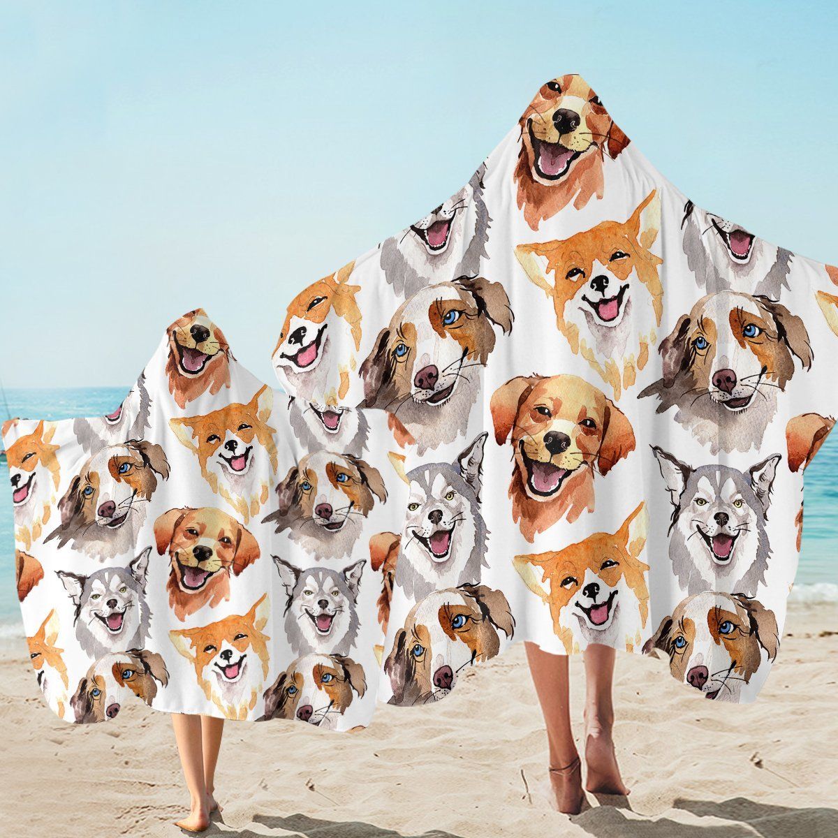 Laughing Doggies White Printed Hooded Towel