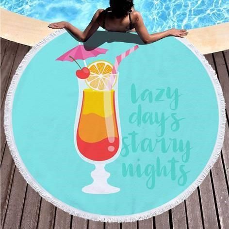Lazy Cocktail Lazy Days Starry Nights Printed Round Beach Towel