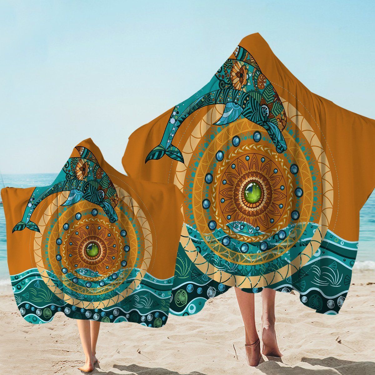 Leaping Dolphin Jewel Rings Printed Hooded Towel