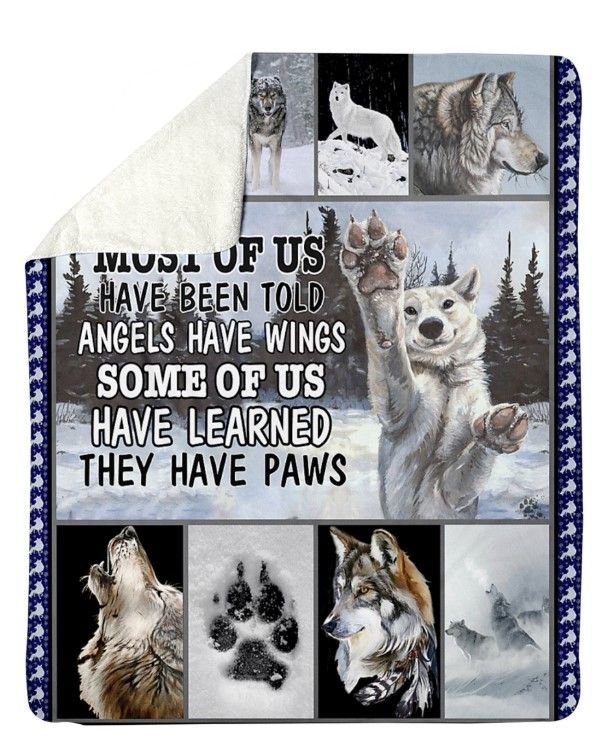 Learned Wolf Angels Have Paws Sherpa Fleece Blanket