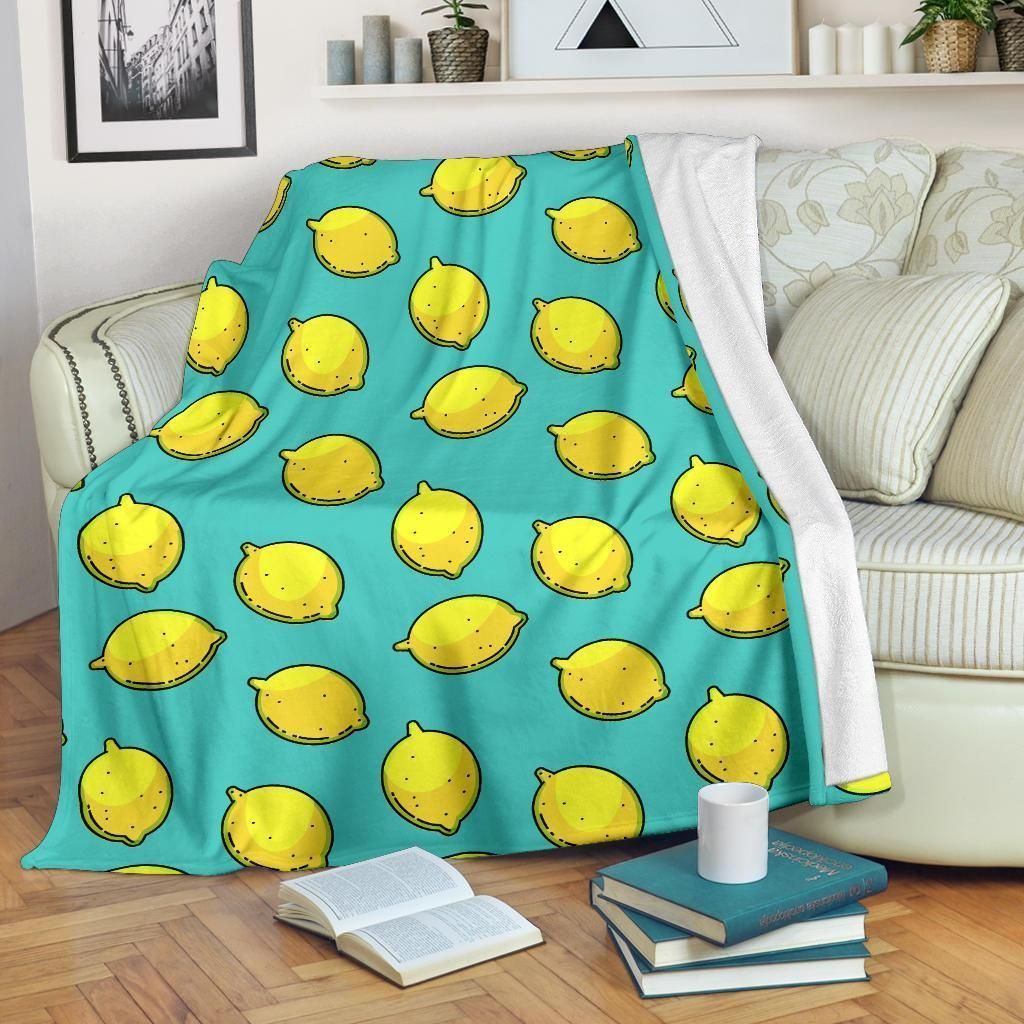 Lemon Pattern Print Design Light Blue Soft Fleece Blanket
