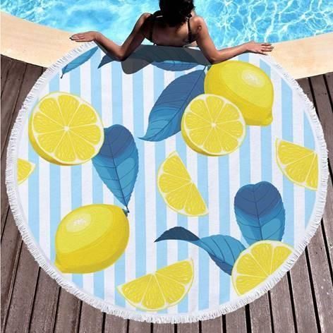 Lemonade And Leaves Pattern Printed Round Beach Towel