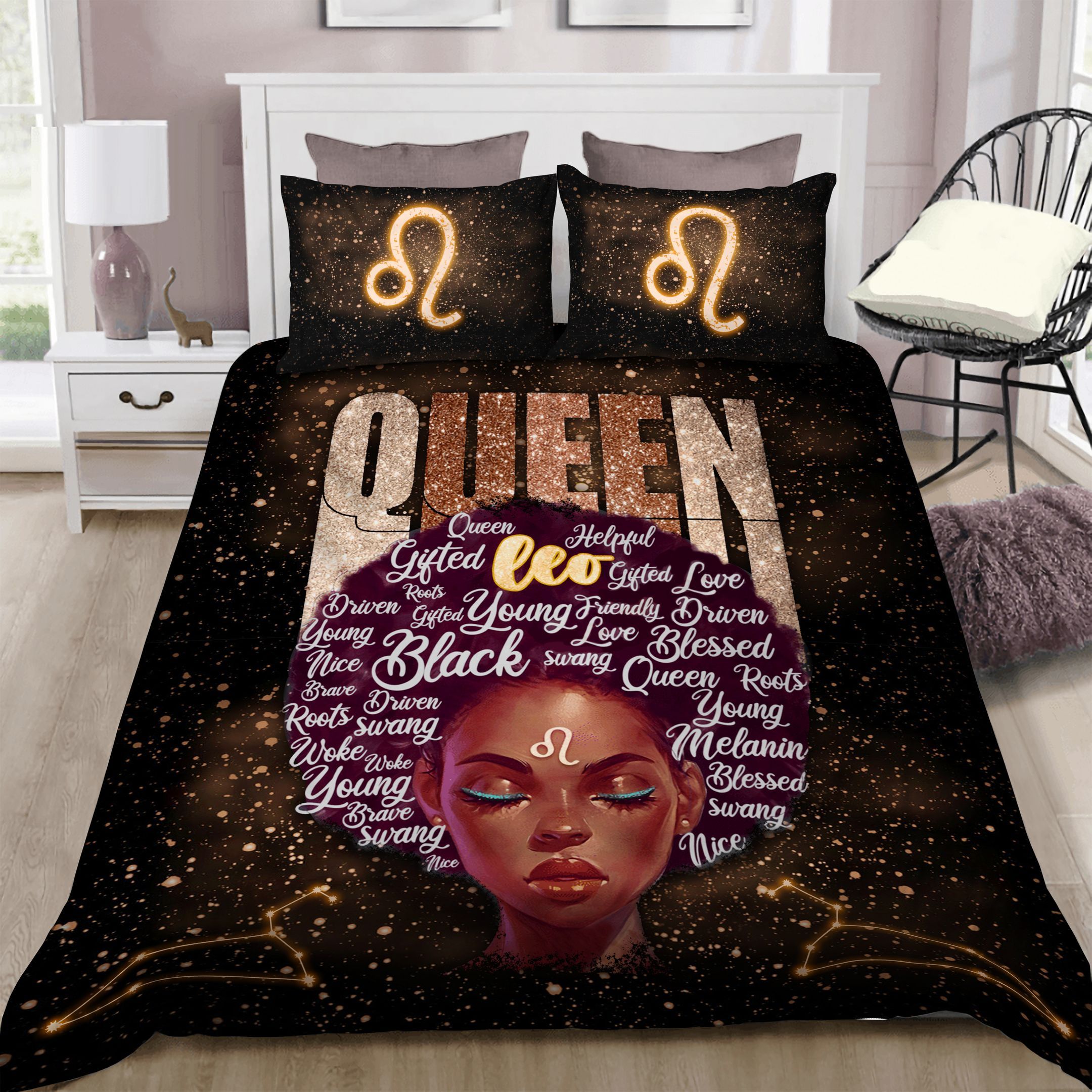 Leo Black Queen Bedding Set