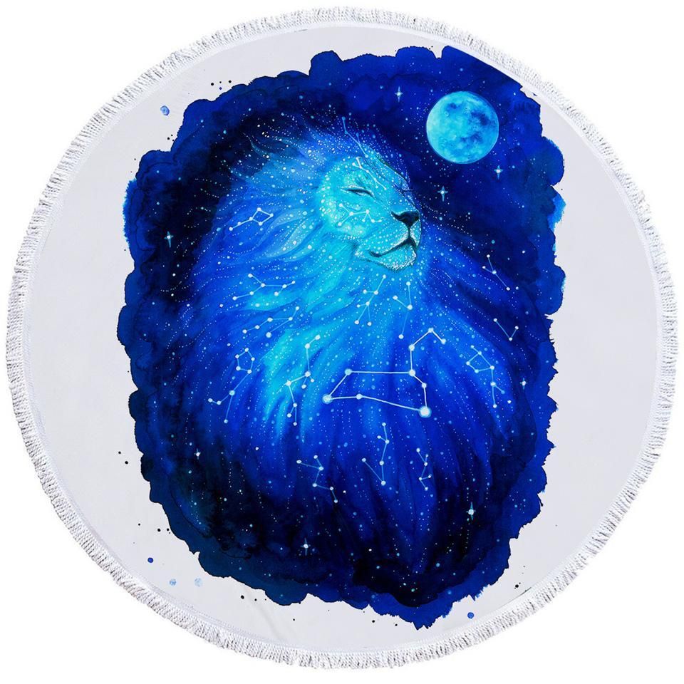 Leo Constellation Zodiac Sign On White Printed Round Beach Towel