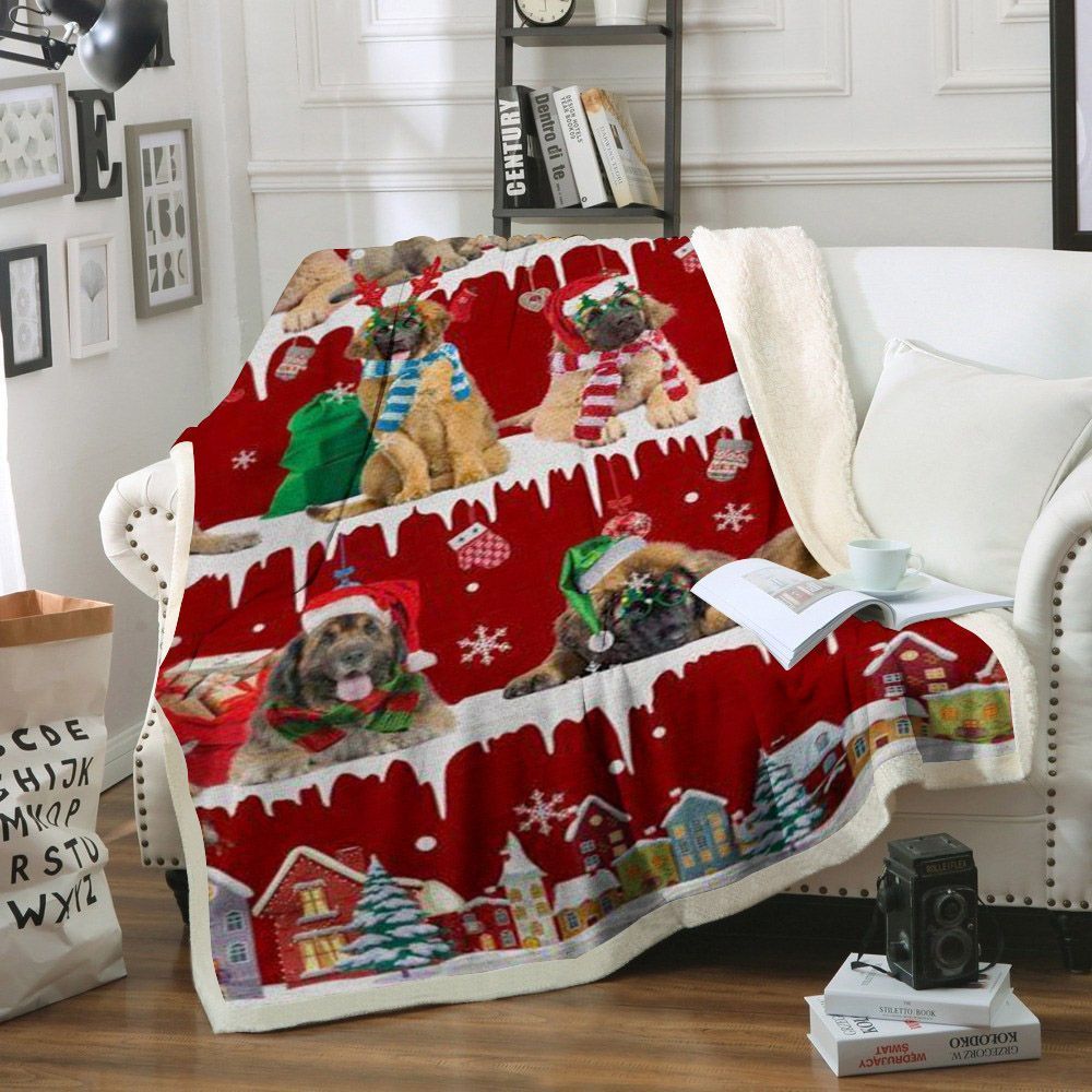 Leonberger Snow Christmas Sherpa Fleece Blanket