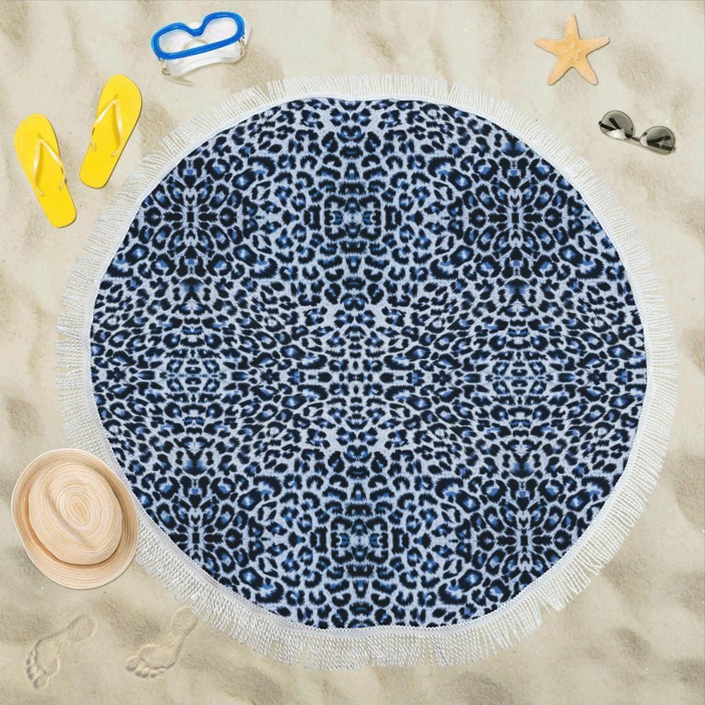 Leopard Blue Skin Pattern Printed Round Beach Towel