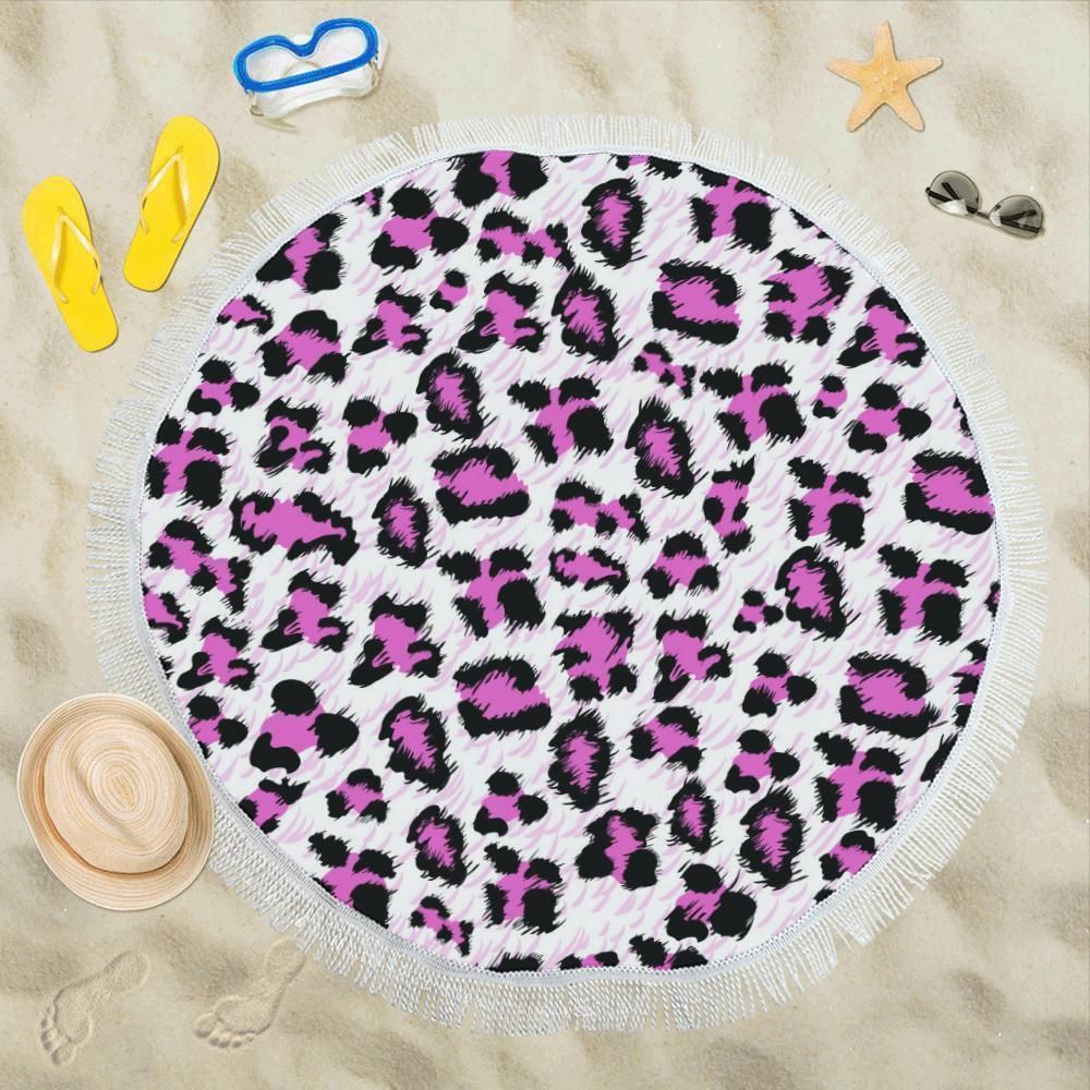 Leopard Pink Skin Pattern Printed Round Beach Towel