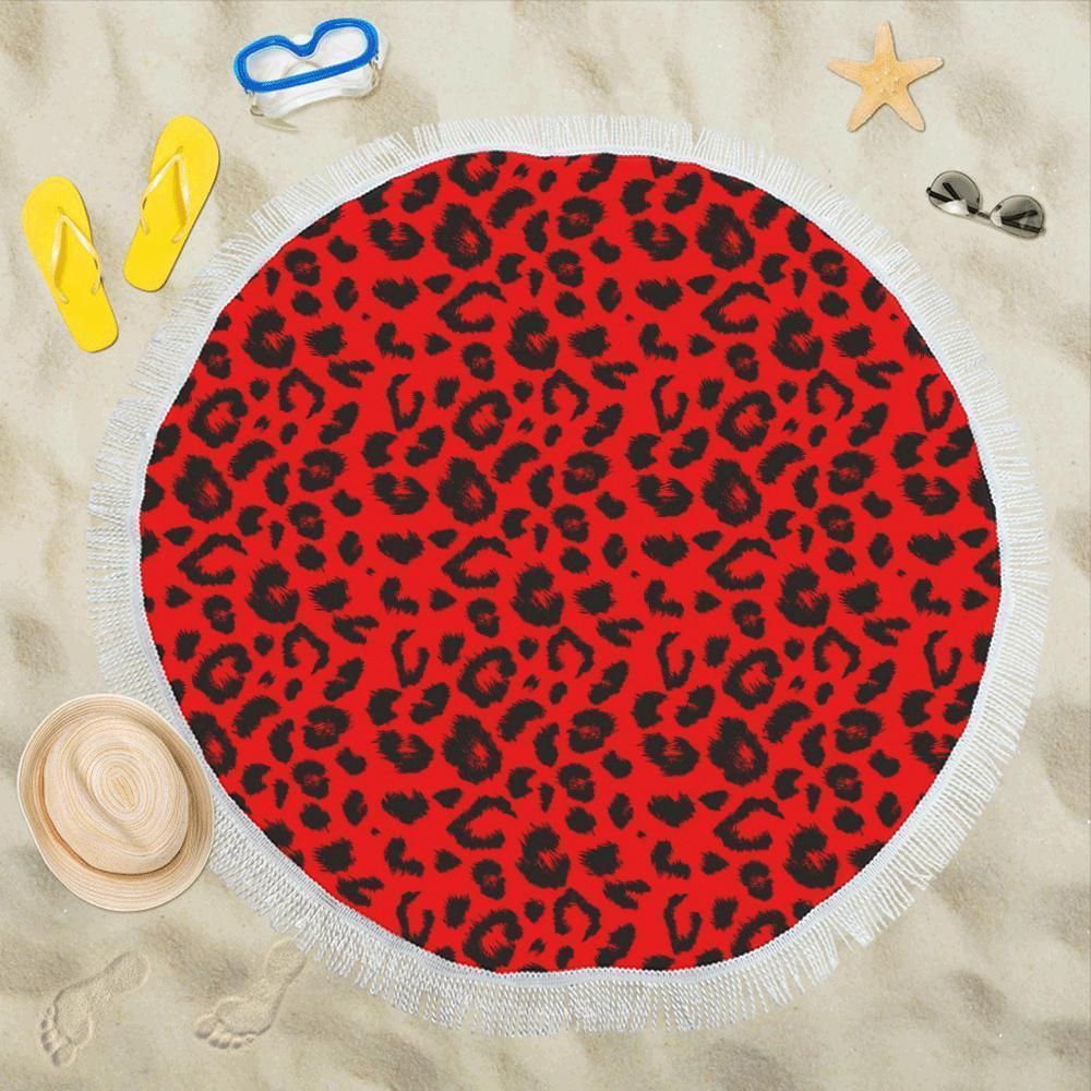 Leopard Red Skin Printed Round Beach Towel