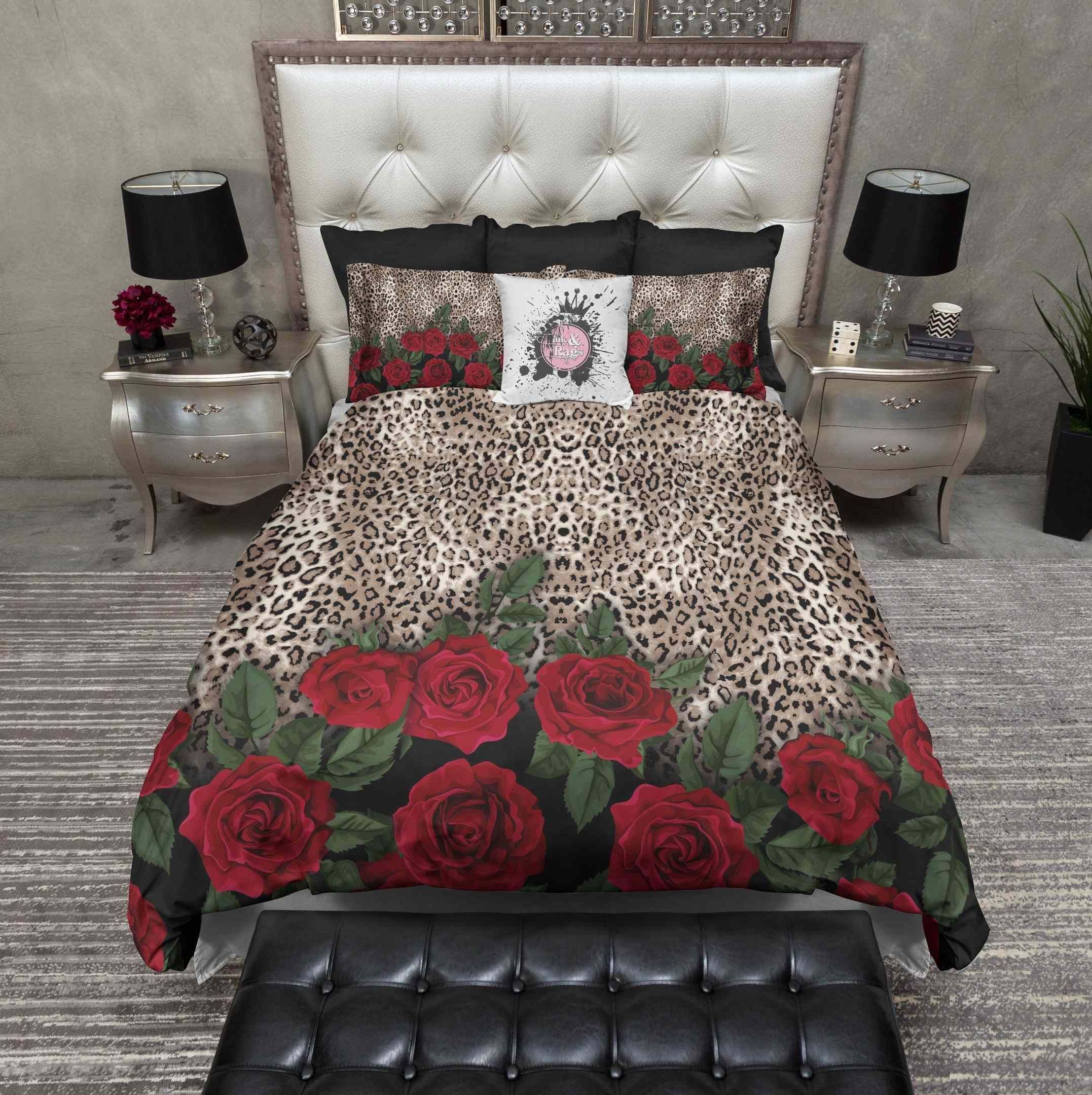 Leopard Rose Animal Print Bedding Set