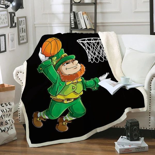 Leprechaun Basketball St Patricks Day Sherpa Fleece Blanket