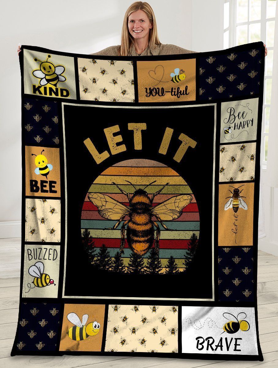 Let It Be Bee Retro Vintage Fleece Blanket