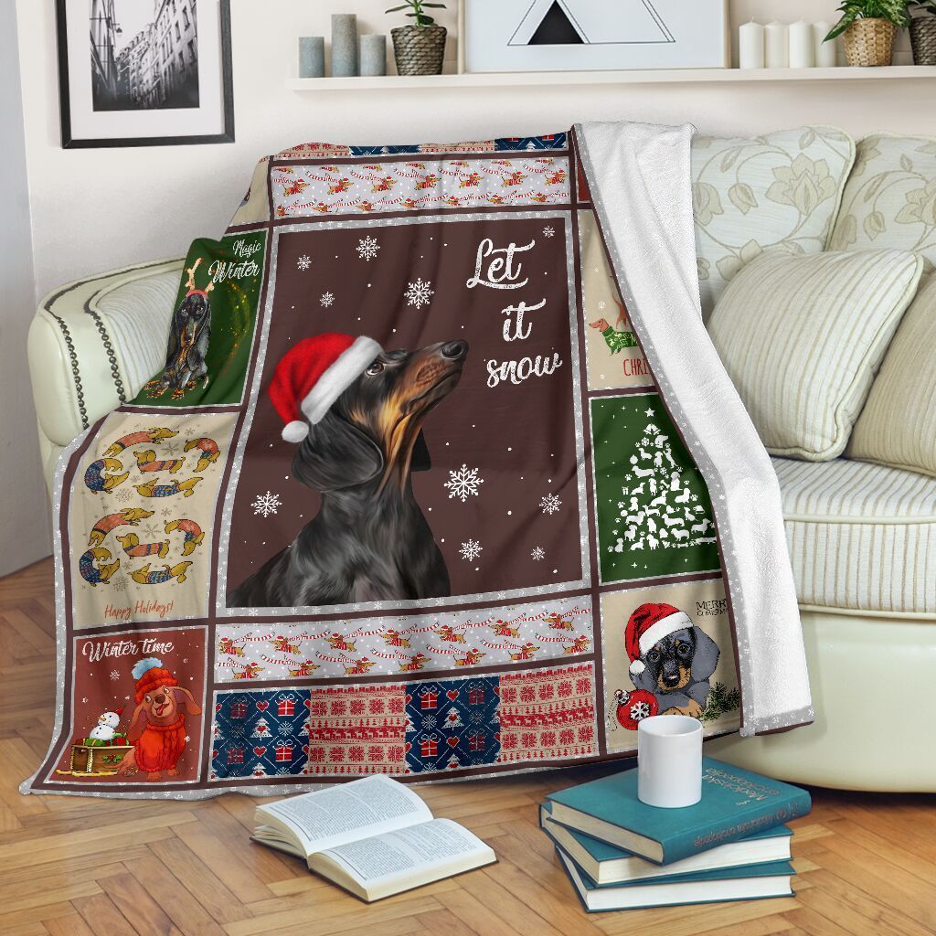 Let It Snow Dachshund Christmas Xmas Sherpa Fleece Blanket