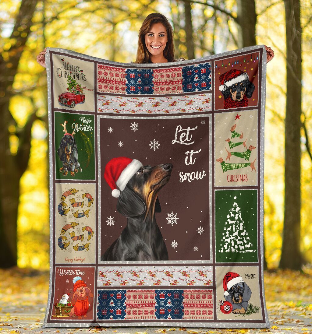 Let It Snow Dachshund Doxie Wiener Dog Christmas Fleece Blanket
