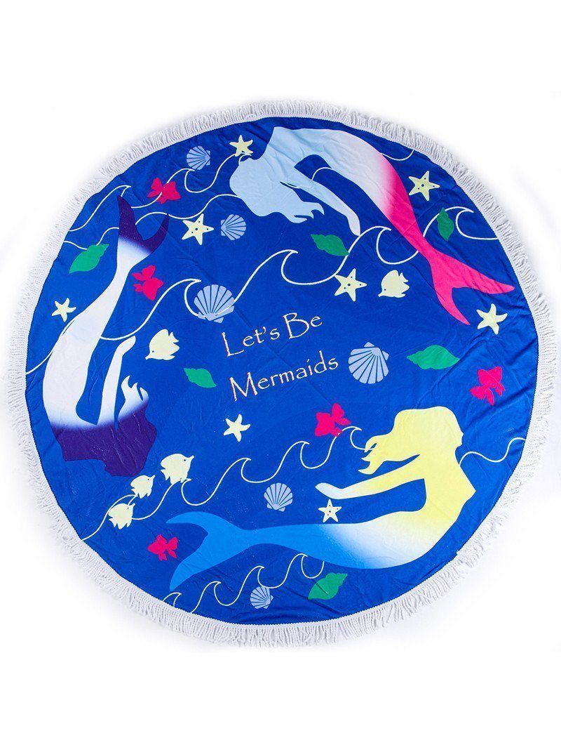 Let’s Be Mermaids Seashells Printed Round Beach Towel
