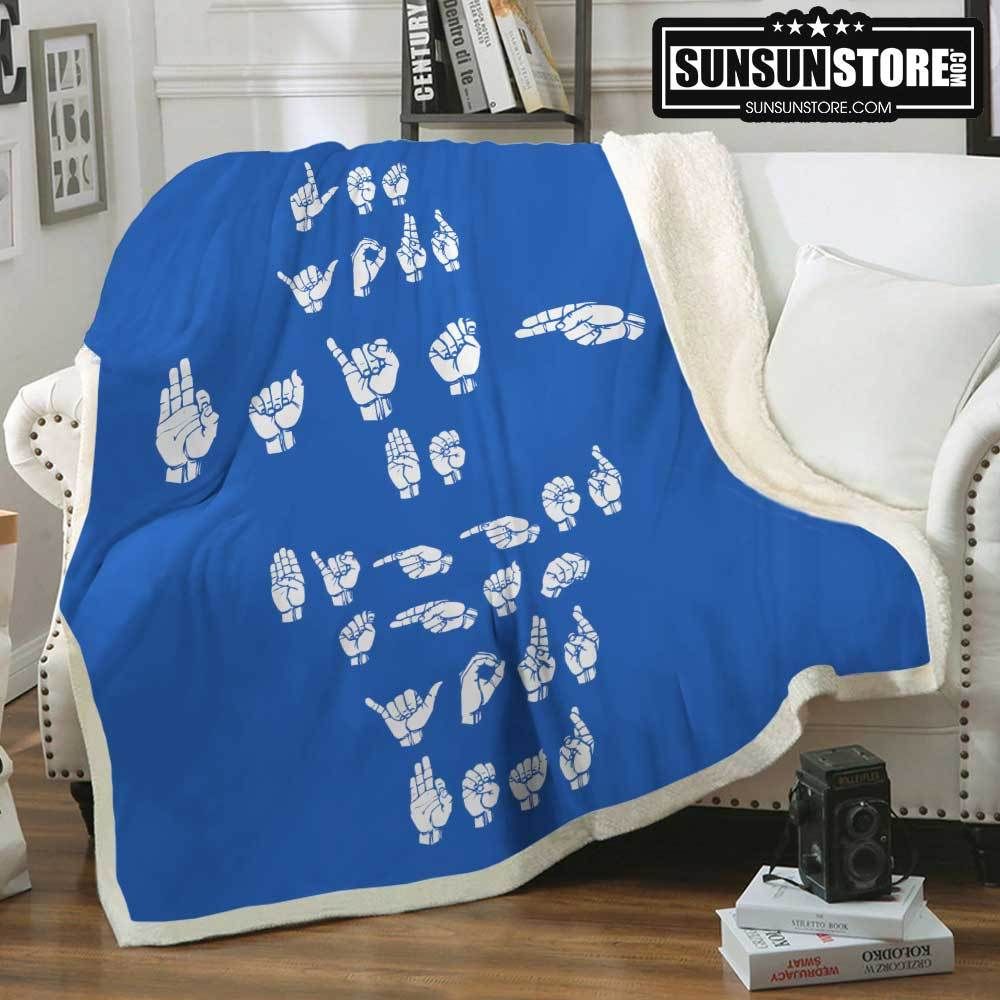 Let Your Faith Be Bigger Than Your Fear Asl Blue Sherpa Fleece Blanket