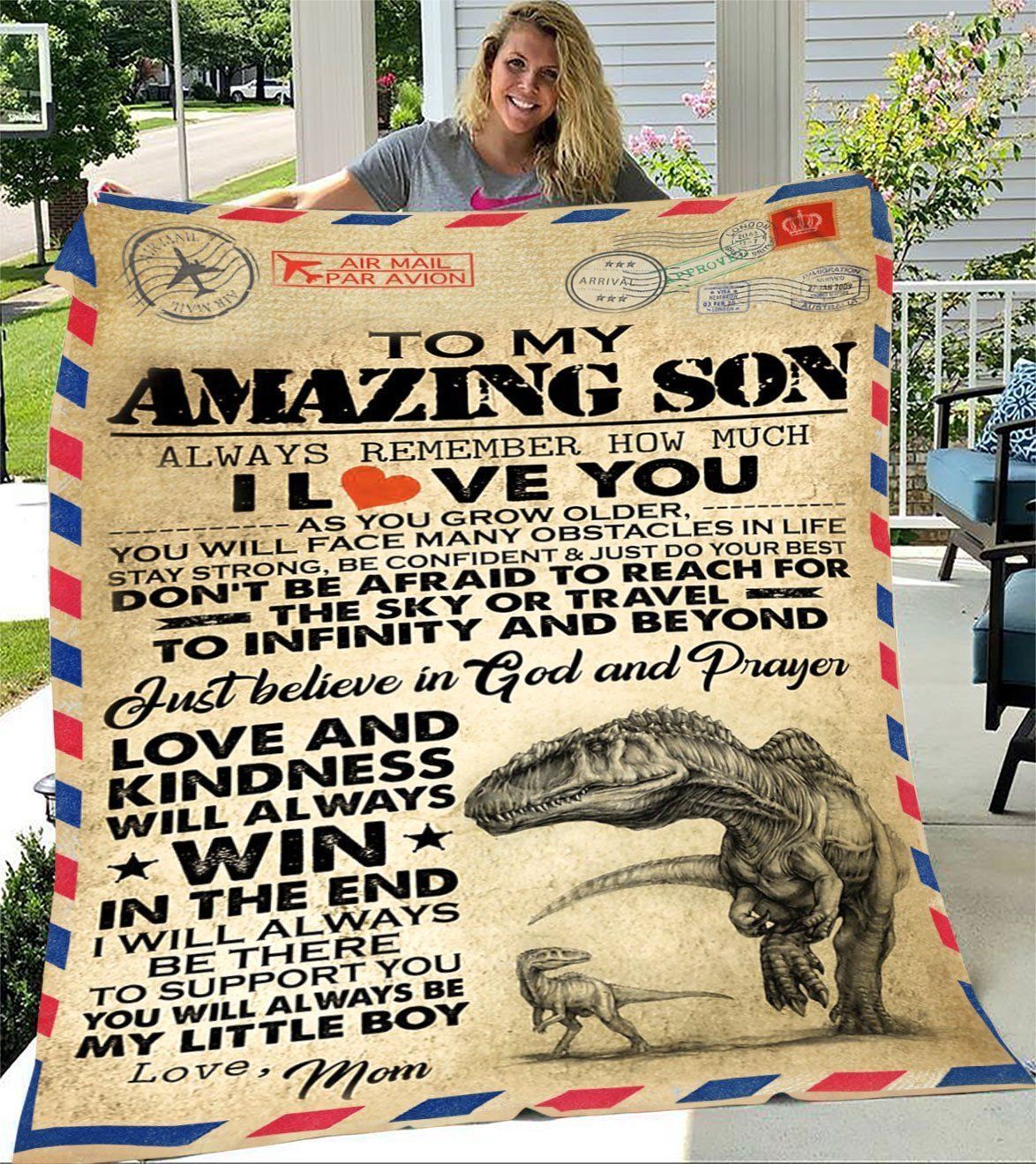 Letter Dinosaurs Gift For Son I Will Always Be There To Support You Fleece Blanket