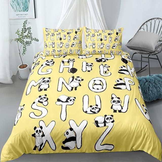 Letters Panda Pastel Yellow Bedding Set