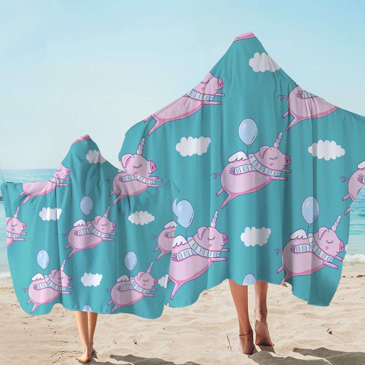 Levitate Pig Teal Printed Hooded Towel