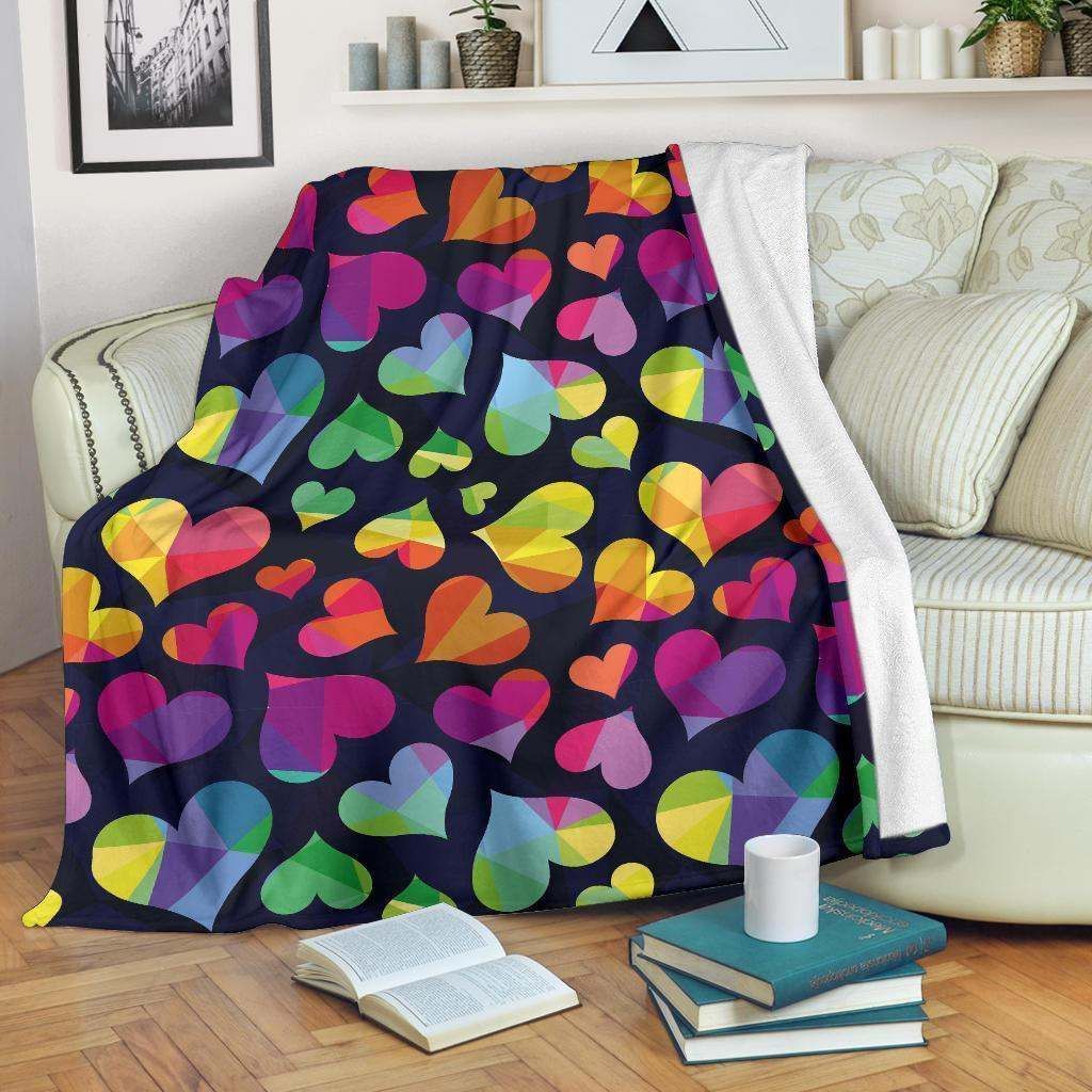Lgbt Pride Rainbow Heart Sherpa Fleece Blanket