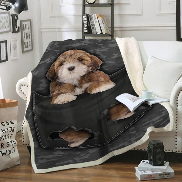 Lhasa Apso Dog Pocket Sherpa Fleece Blanket