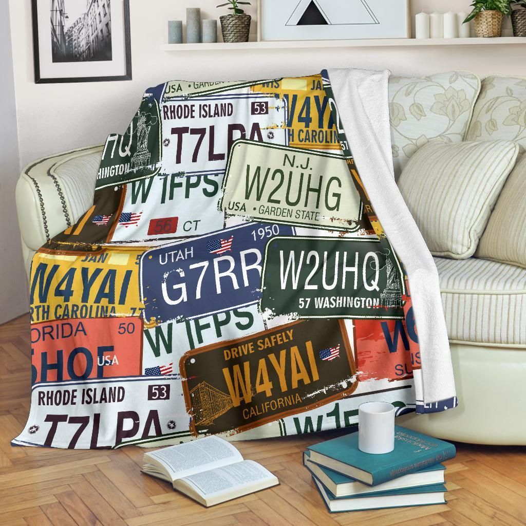 License Plate Sherpa Fleece Blanket
