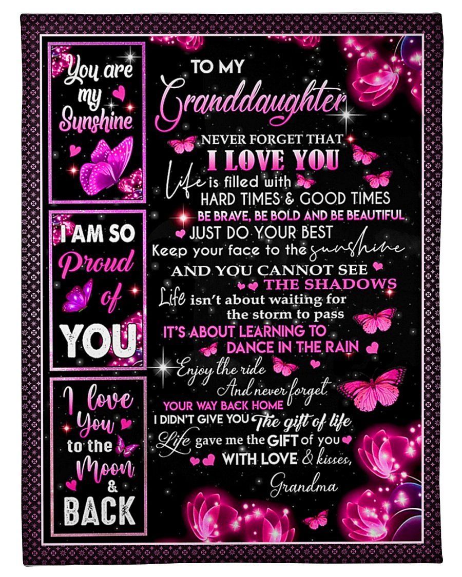 Life Gave Me The Gift Of You Pink Butterflies Grandma To Granddaughter Fleece Blanket Fleece Blanket