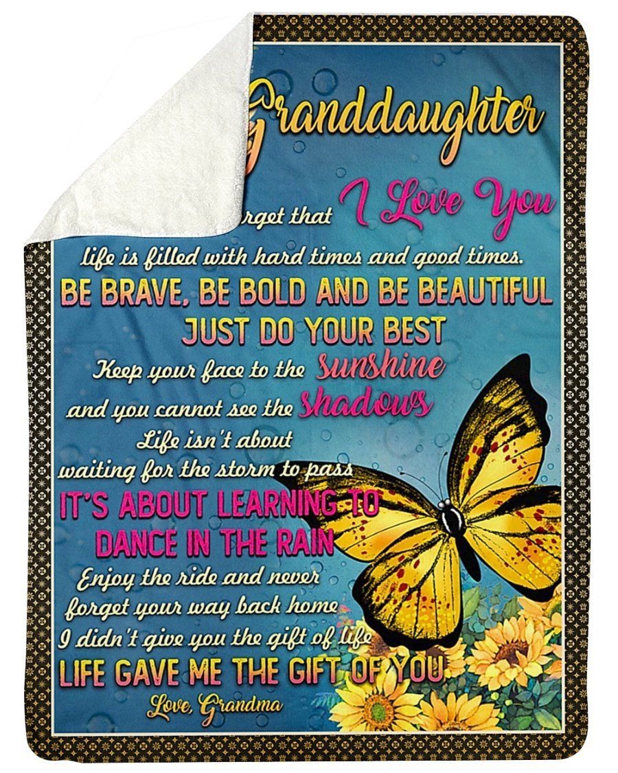 Life Gave Me The Gift Of You Yellow Butterflies Grandma To Granddaughter Fleece Blanket Sherpa Blanket