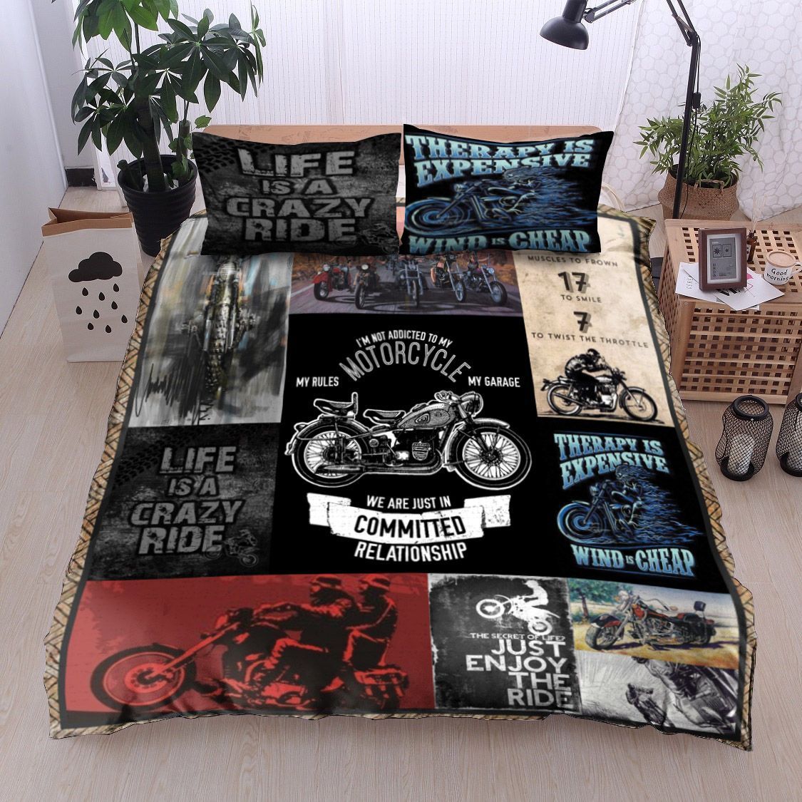 Life Is A Crazy Ride Motorcycle Bedding Set