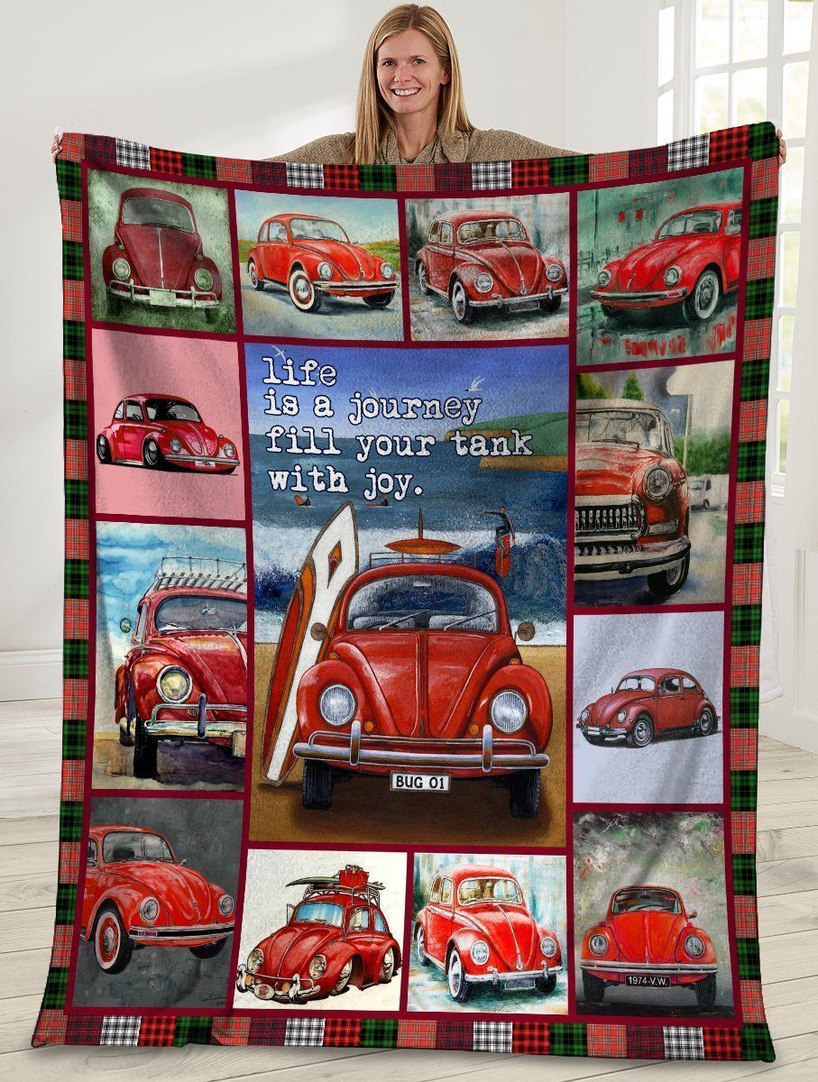 Life Is A Journey Fill Your Tank With Joy Red Bug Car Fleece Blanket