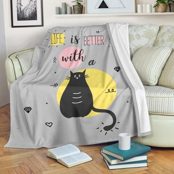 Life Is Better Cat Sherpa Fleece Blanket