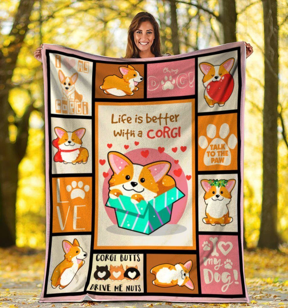 Life Is Better With A Corgi Cute Corgi Dog Lover Fleece Blanket