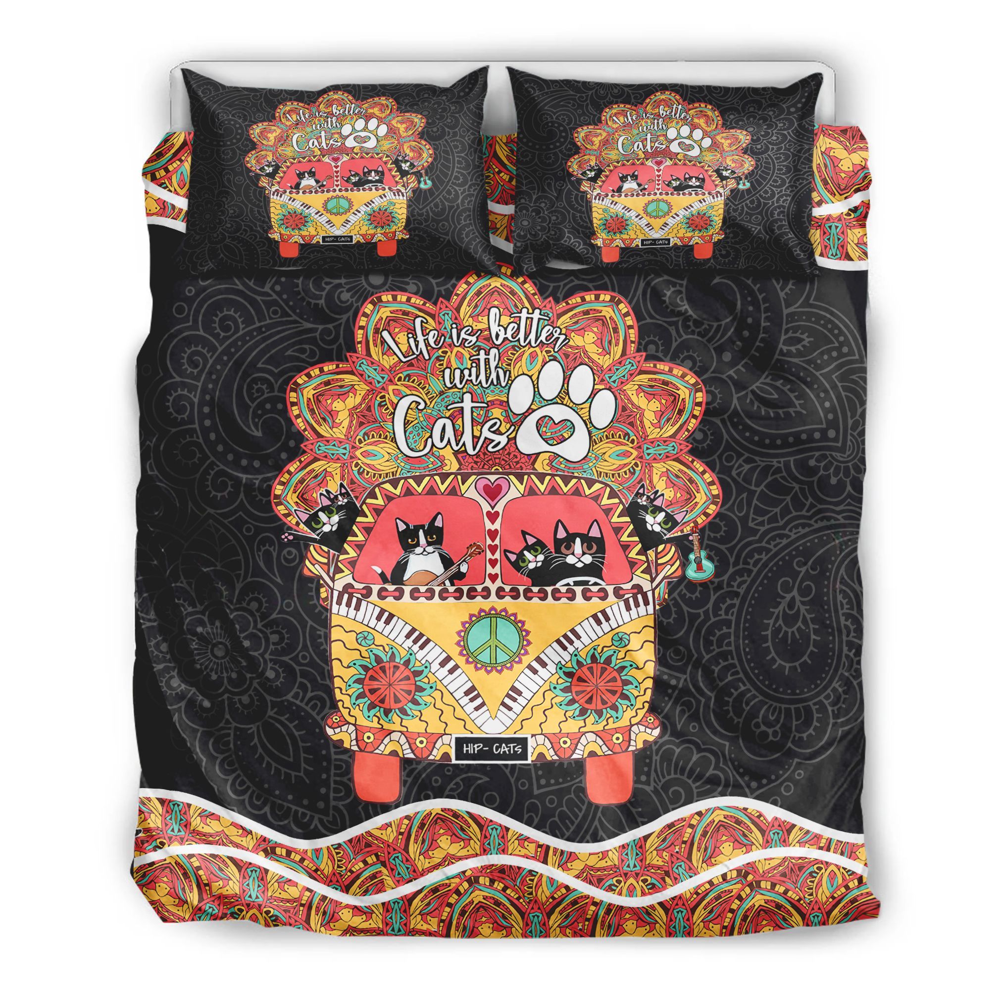 Life Is Better With Cats Hippie Bedding Set