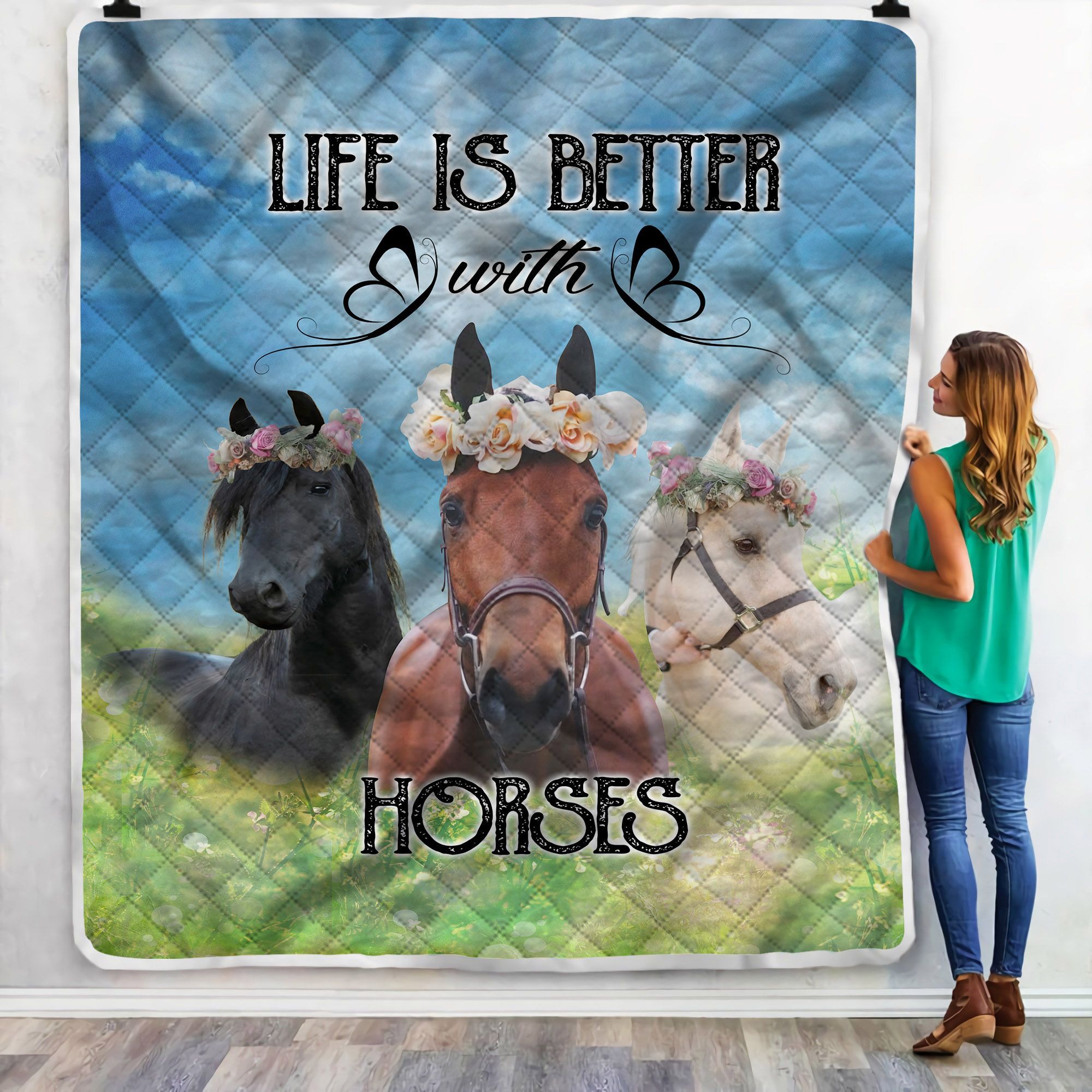 Life Is Better With Horse Sherpa Fleece Blanket