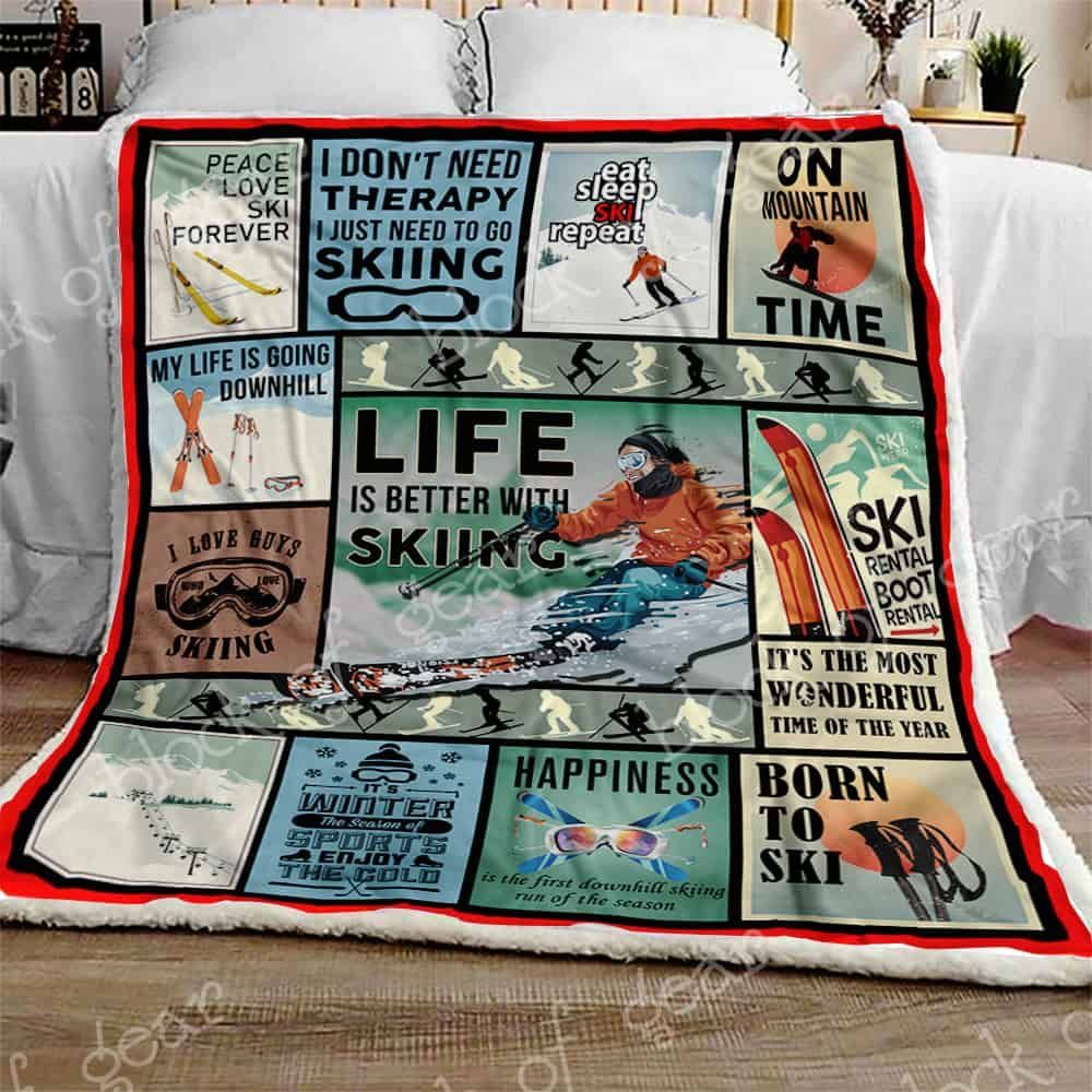 Life is Better with Skiing Fleece Blanket