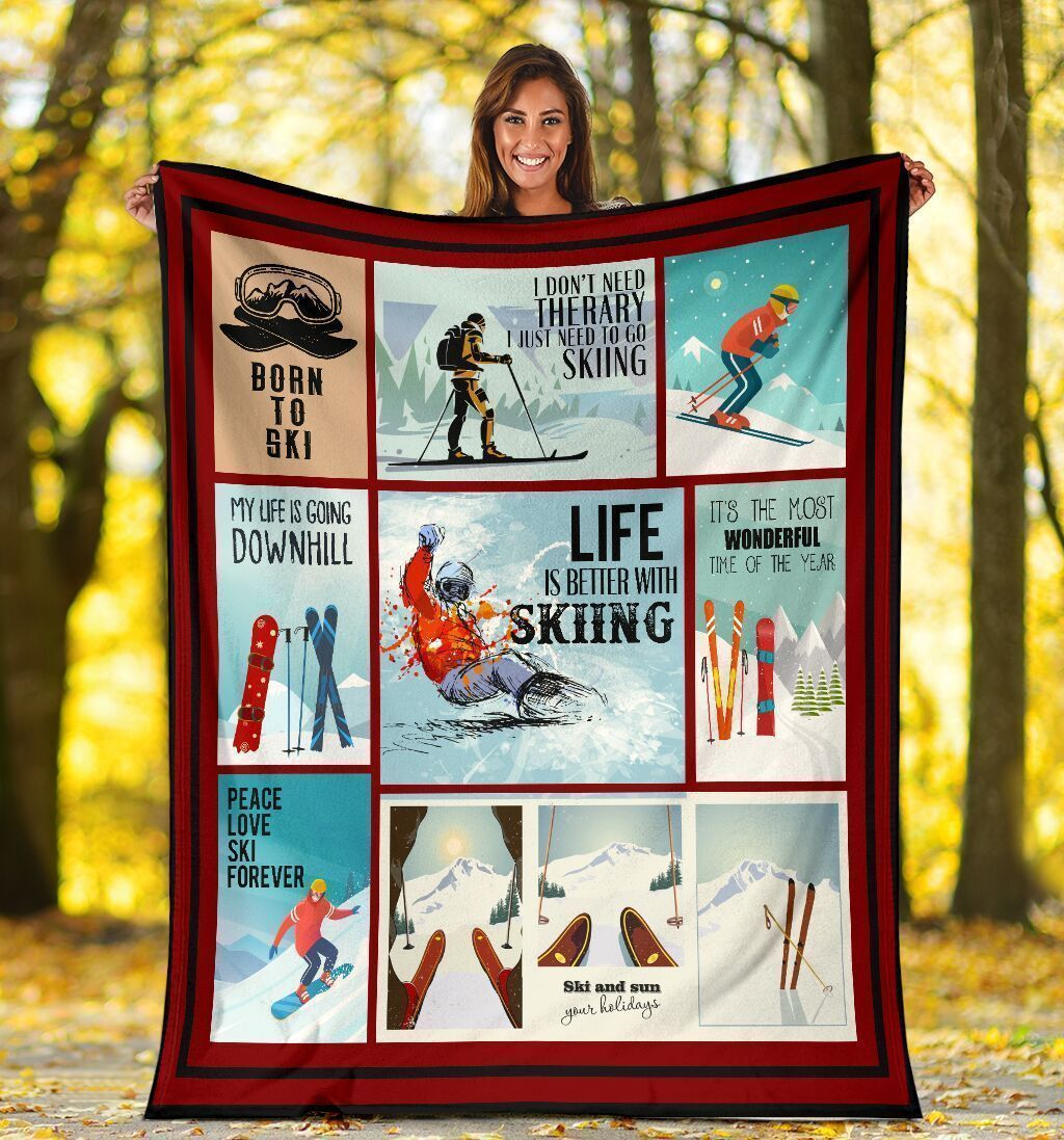 Life Is Better With Skiing Funny Ski Skier Gifts For Skiers Fleece Blanket