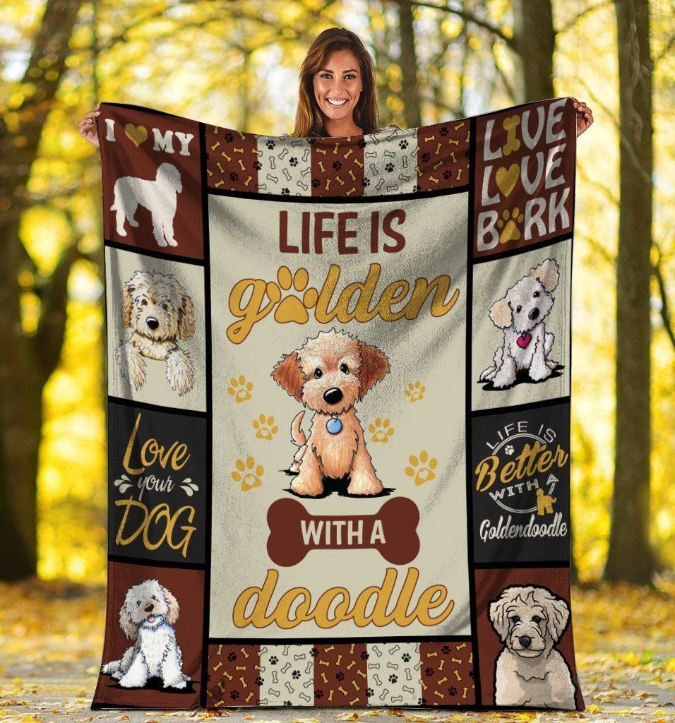 Life Is Golden With A Doodle Goldendoodle Dog Soft Fleece Blanket