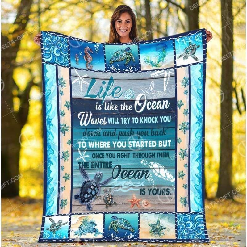 Life Is Like The Ocean Printed Fleece Blanket
