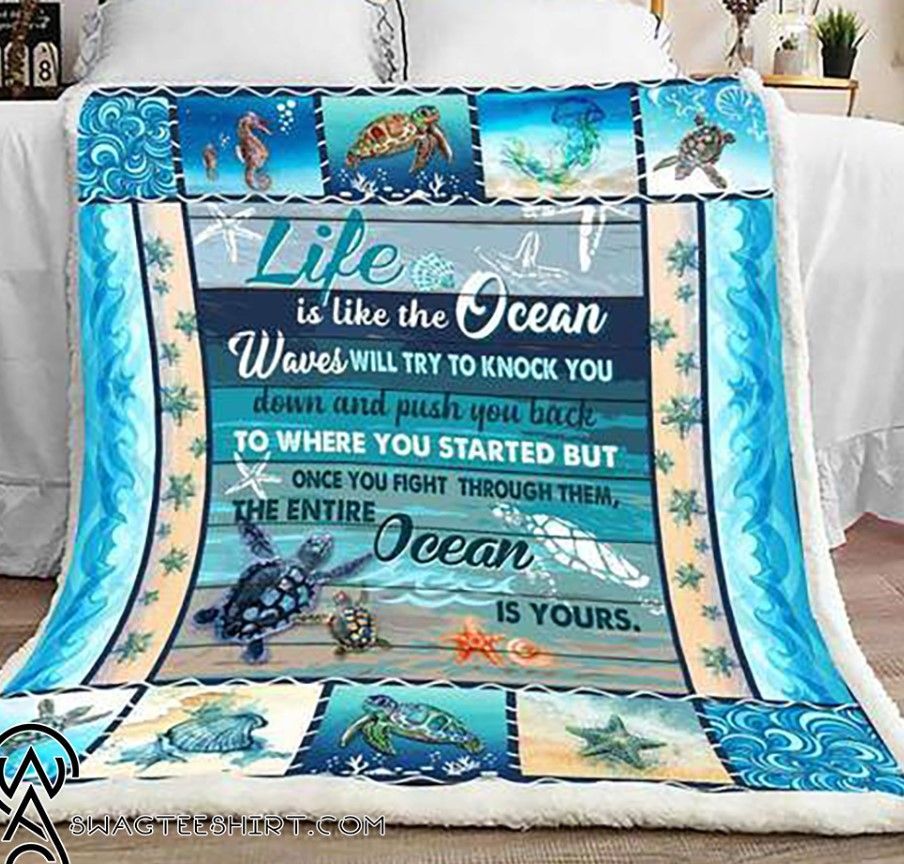 Life Is Like The Ocean Turtle Sherpa Fleece Blanket