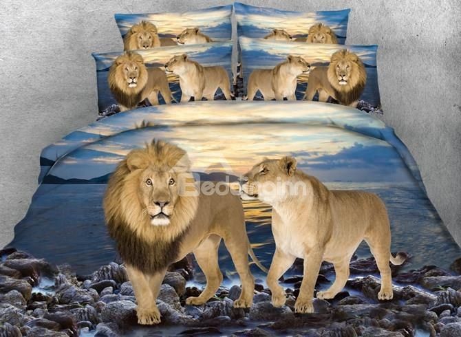 Lifelike Lion Couple Bedding Set