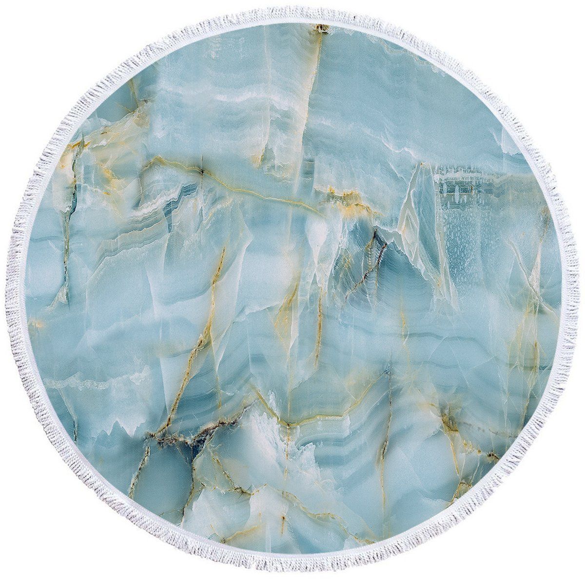 Light Blue And Gold Navagio Printed Round Beach Towel