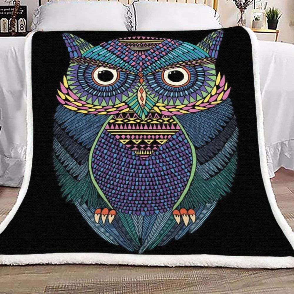 Light Blue Owl Sherpa Fleece Blanket