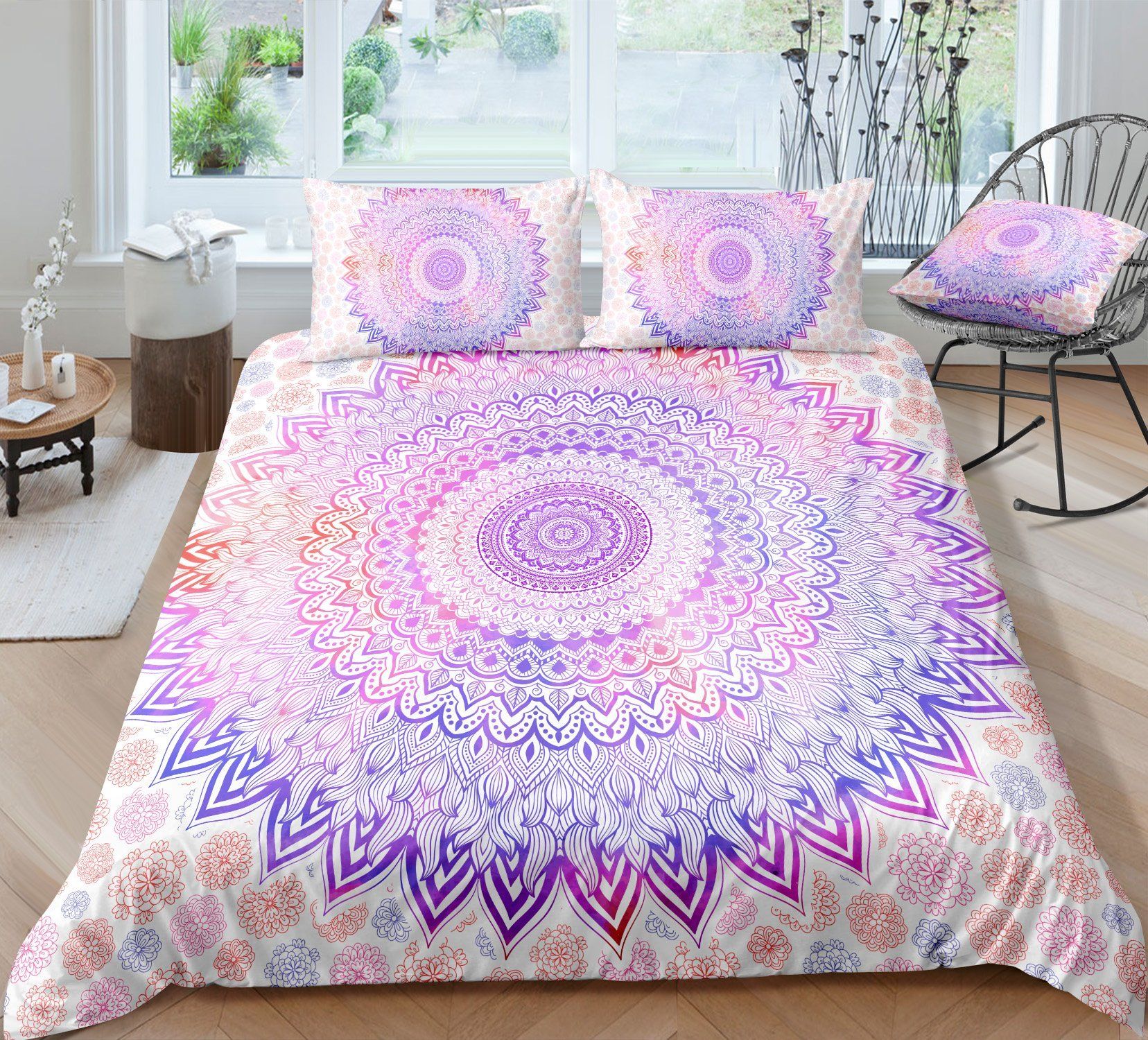 Light Purple Flowers Mandala Pattern Bedding Set