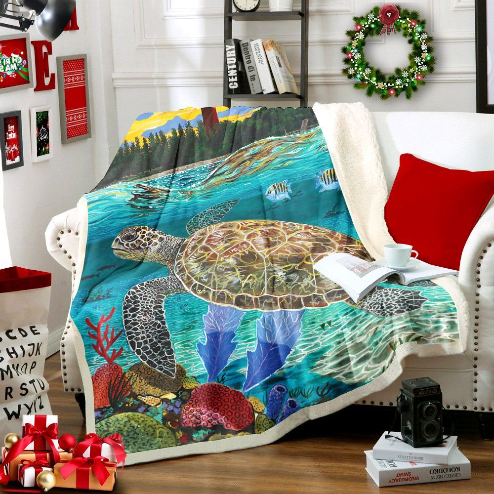 Lighthouse And Turtle Sherpa Fleece Blanket