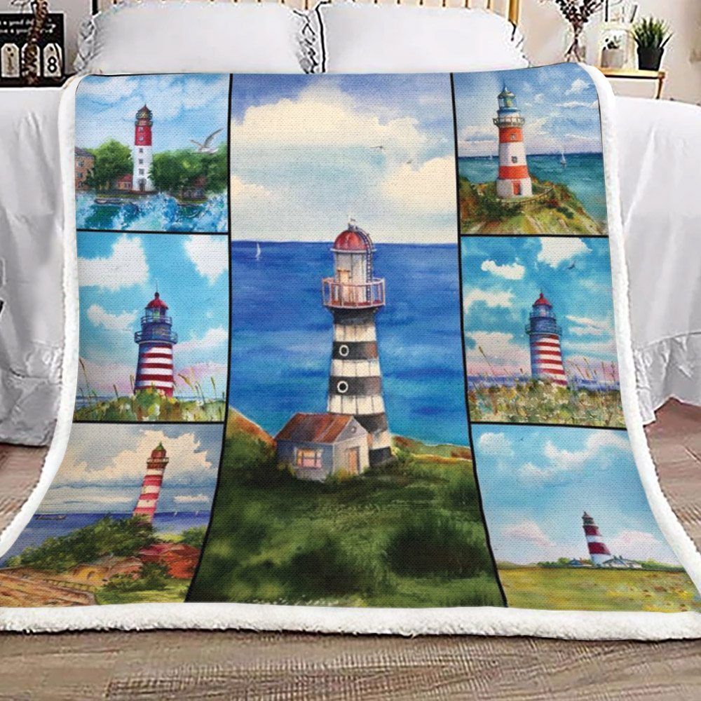 Lighthouse Beach Sherpa Fleece Blanket