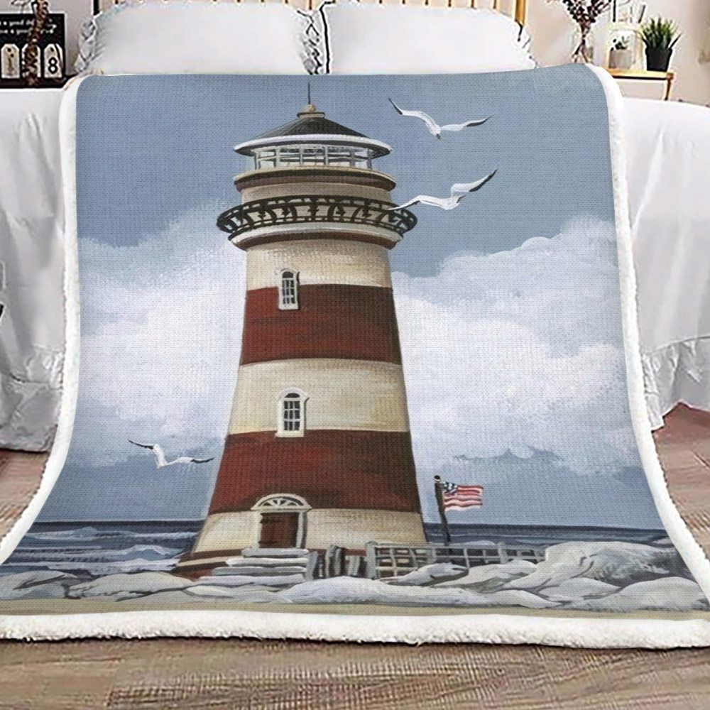 Lighthouse Sherpa Fleece Blanket
