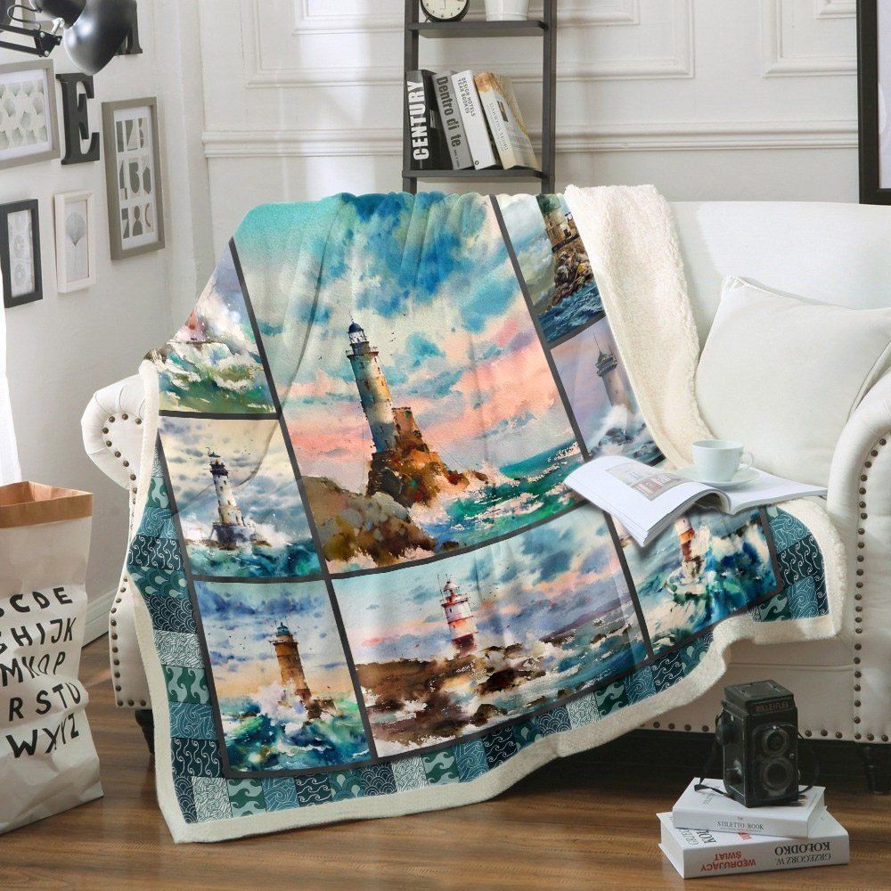 Lighthouse Sherpa Fleece Blanket