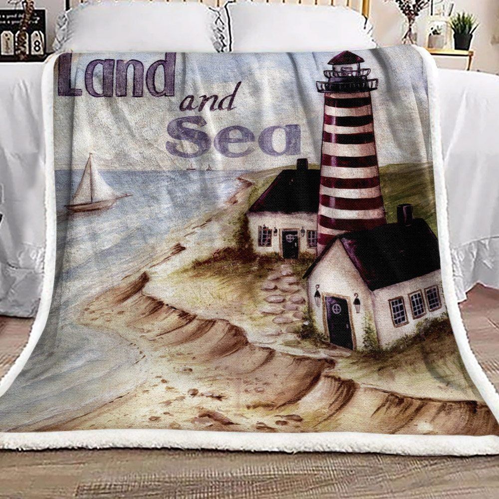 Lighthouse Land And Sea Sherpa Fleece Blanket
