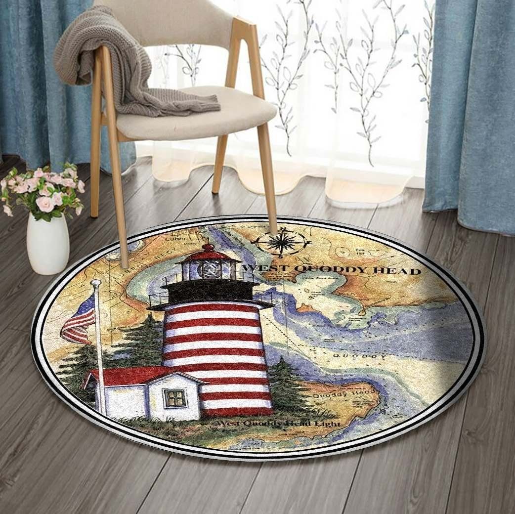 Lighthouse Map Compass Round Carpet