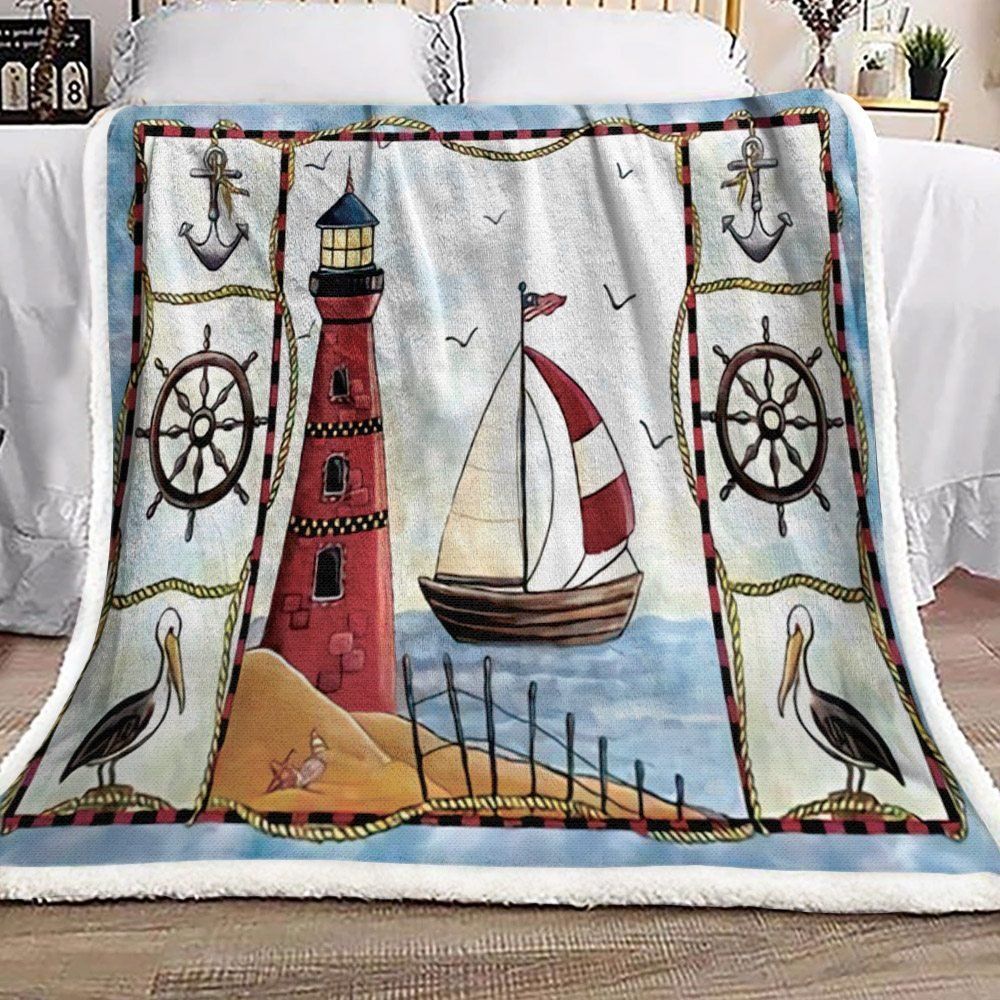 Lighthouse Sail Boat Sherpa Fleece Blanket