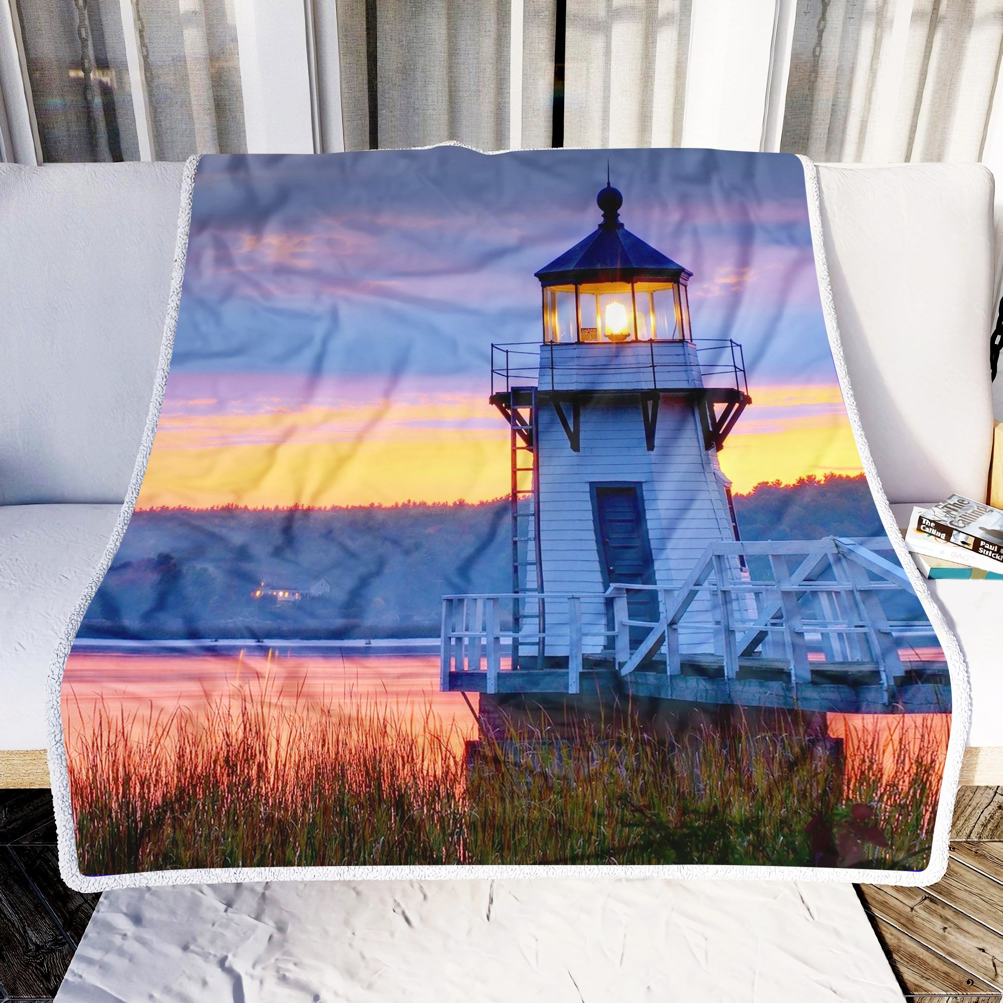 Lighthouse Sunset Fleece Blanket